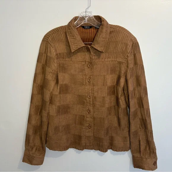 Toni Morgan Medium Chocolate Brown Jacket Button Down Pleated Collared Patterned - Picture 5 of 16